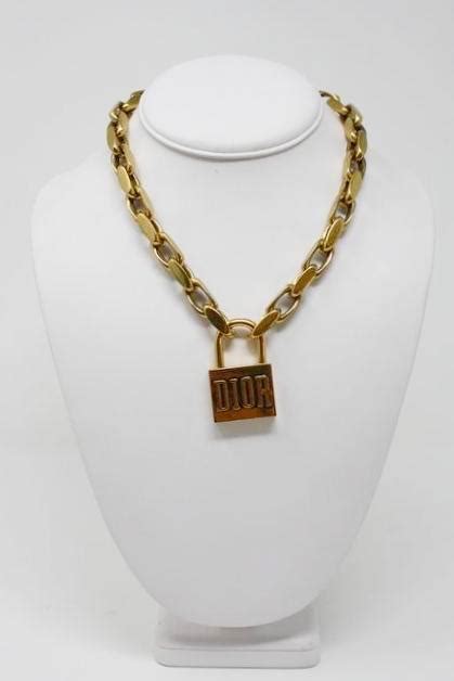 dior gold chain necklace fall 2018|New 2018 DIOR Lock Necklace at Rice and Beans Vintage.